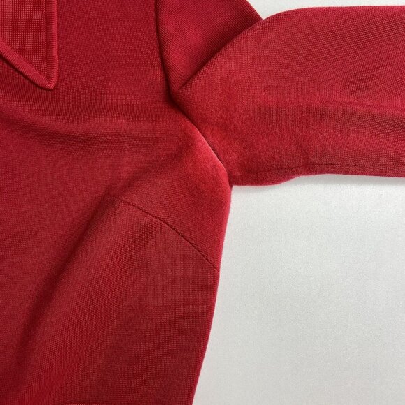 Vtg 60s 70s Knit Wool Dress Sz M Full Front Button Up Pockets Red - Picture 13 of 14